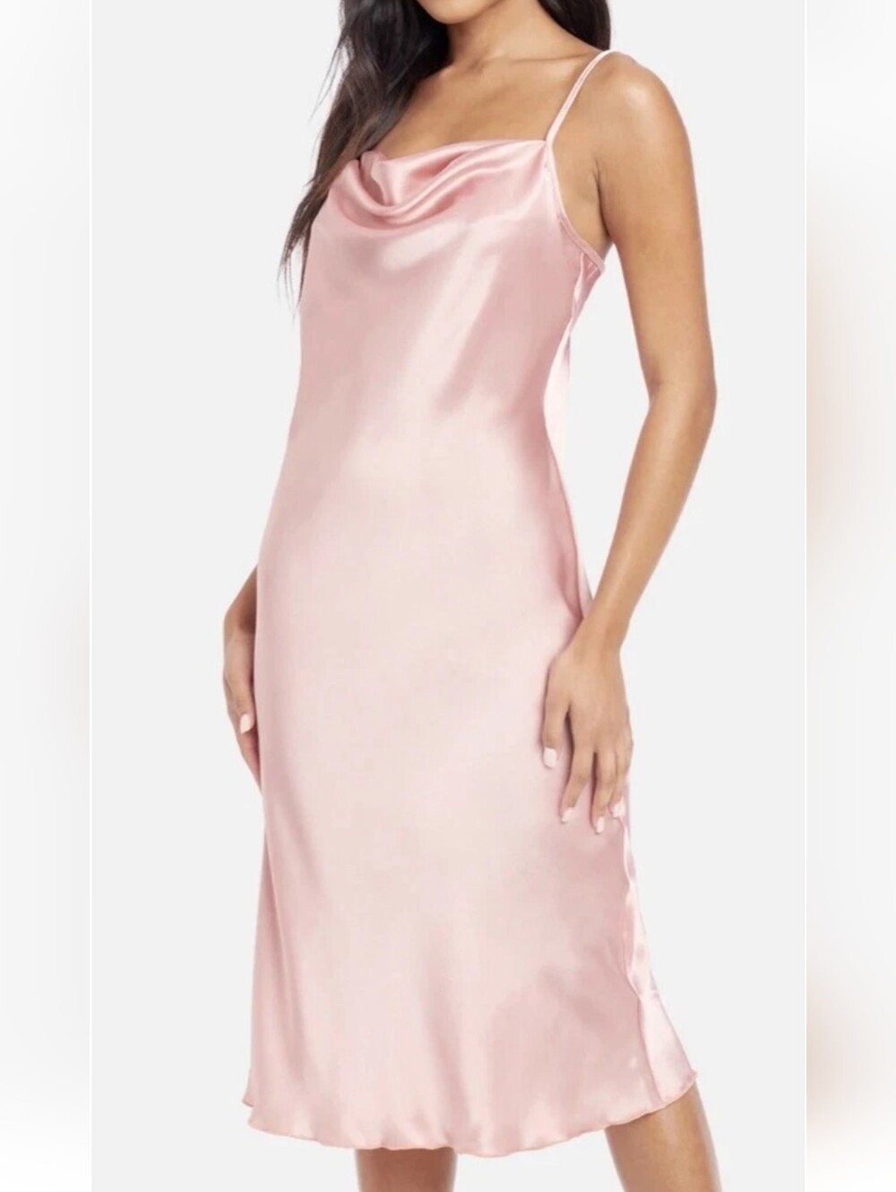 Bebe Satin Cowl Neck Slip Midi Dress Rose Pink Large